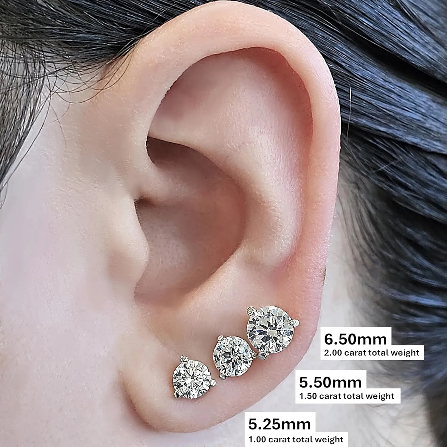 14K Gold Post & Sterling Silver Pure Brilliance Zirconia 3 Prong Martini Style Stud Earrings 1.0ct to 4ct
