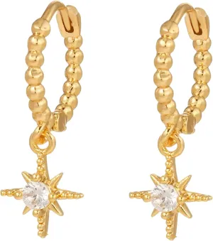 14K Yellow Gold Moon And Star Earrings For Women, 925 Sterling Silver Cubic Zirconia Chain Stud Earrings Stars Moons Classic Geometric, Star And Moon Earrings, Outer Space Earrings
