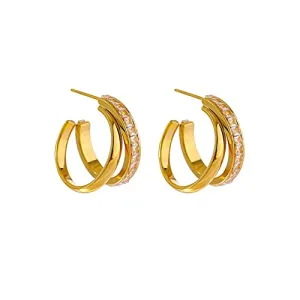 18K Gold Statement Earrings,Cubic Zirconia,Geometric Earrings,Stud Earrings,Gift for Her,Fashion Earrings,Minimalist Earrings,Modern Earring (Gold)