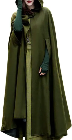 2023 Fall Fashion Windproof Hooded Open Front Cardigan, Women Long Poncho Cape Coat Winter Cloak Trench Outwear Jacket
