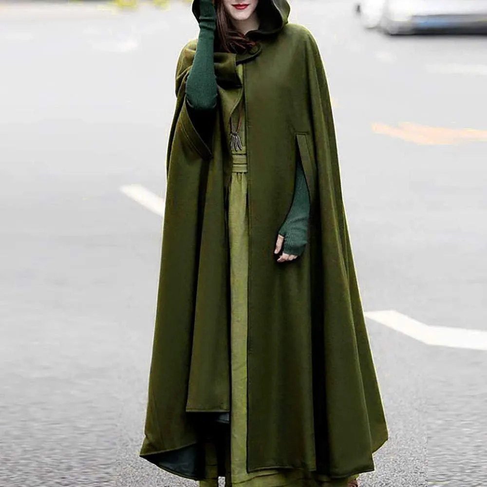 2023 Fall Fashion Windproof Hooded Open Front Cardigan, Women Long Poncho Cape Coat Winter Cloak Trench Outwear Jacket
