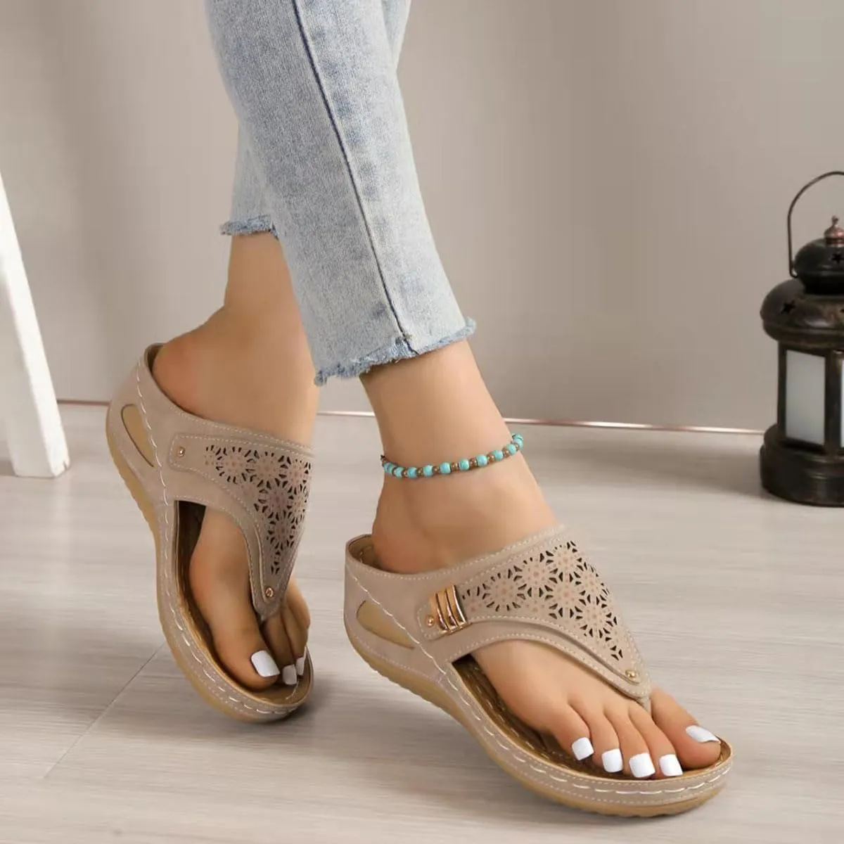 2025 Orthopedic Sandals for Women Flipflops, Sports Sandals Non-Slip 2025 New Womens Wedge Orthopedic Flip-Flops, Women's Open Toe Casual Slipper