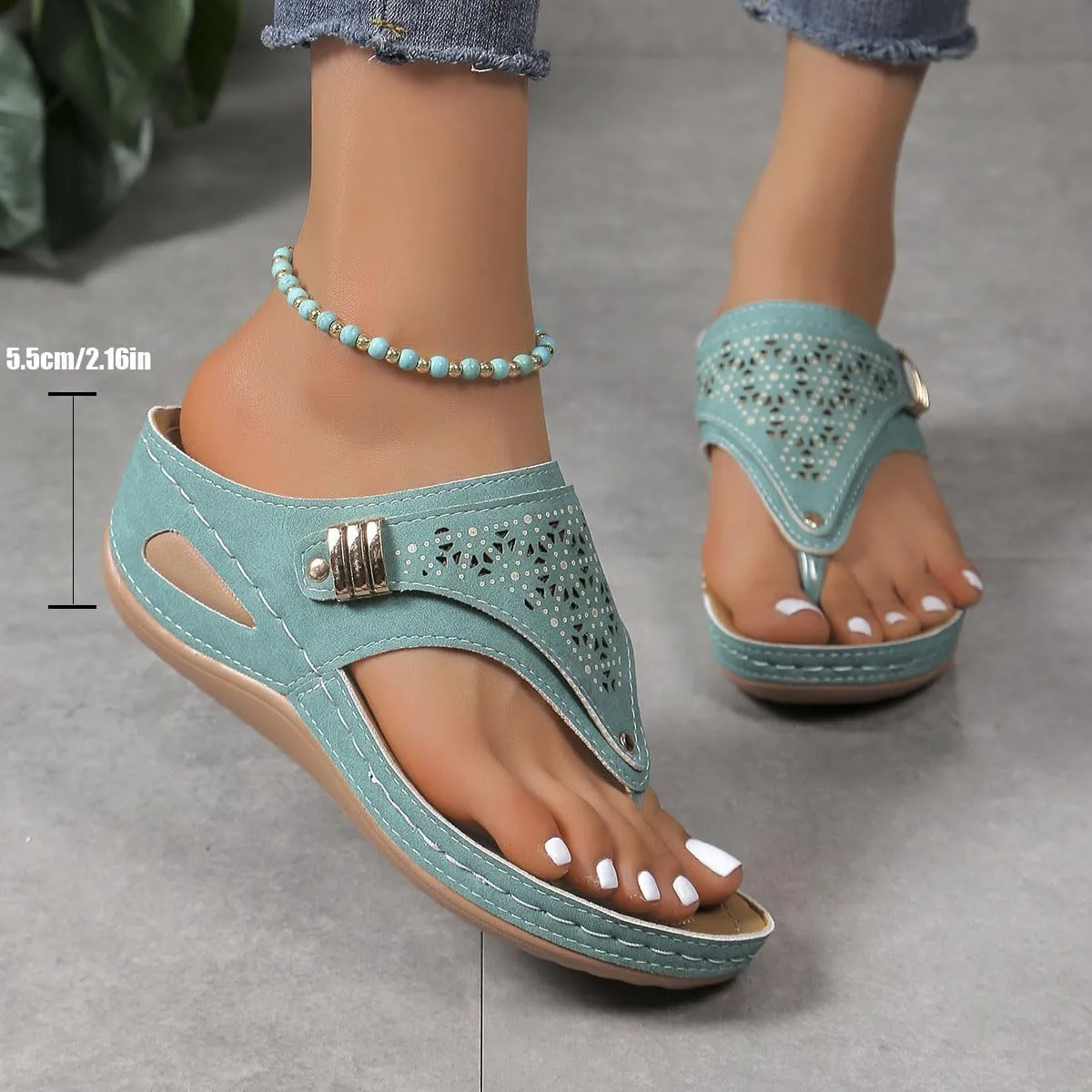 2025 Orthopedic Sandals for Women Flipflops, Sports Sandals Non-Slip 2025 New Womens Wedge Orthopedic Flip-Flops, Women's Open Toe Casual Slipper