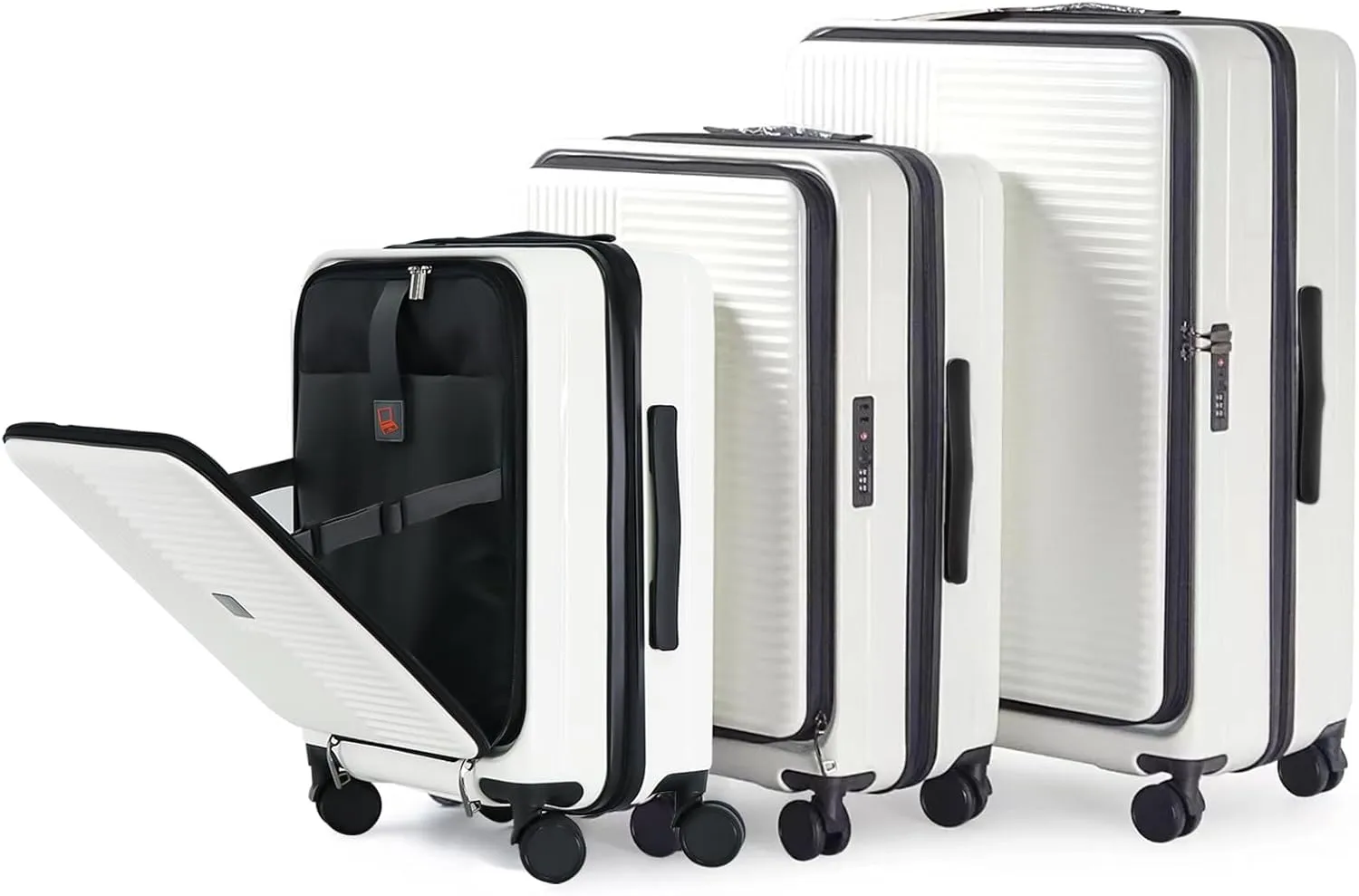 3-Piece Hard Shell Luggage Set with Front Opening and TSA Lock, Lightweight and Durable, Creamy White