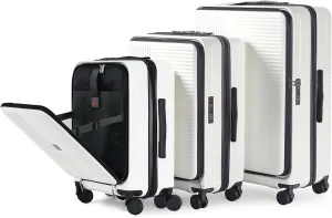 3-Piece Hard Shell Luggage Set with Front Opening and TSA Lock, Lightweight and Durable, Creamy White
