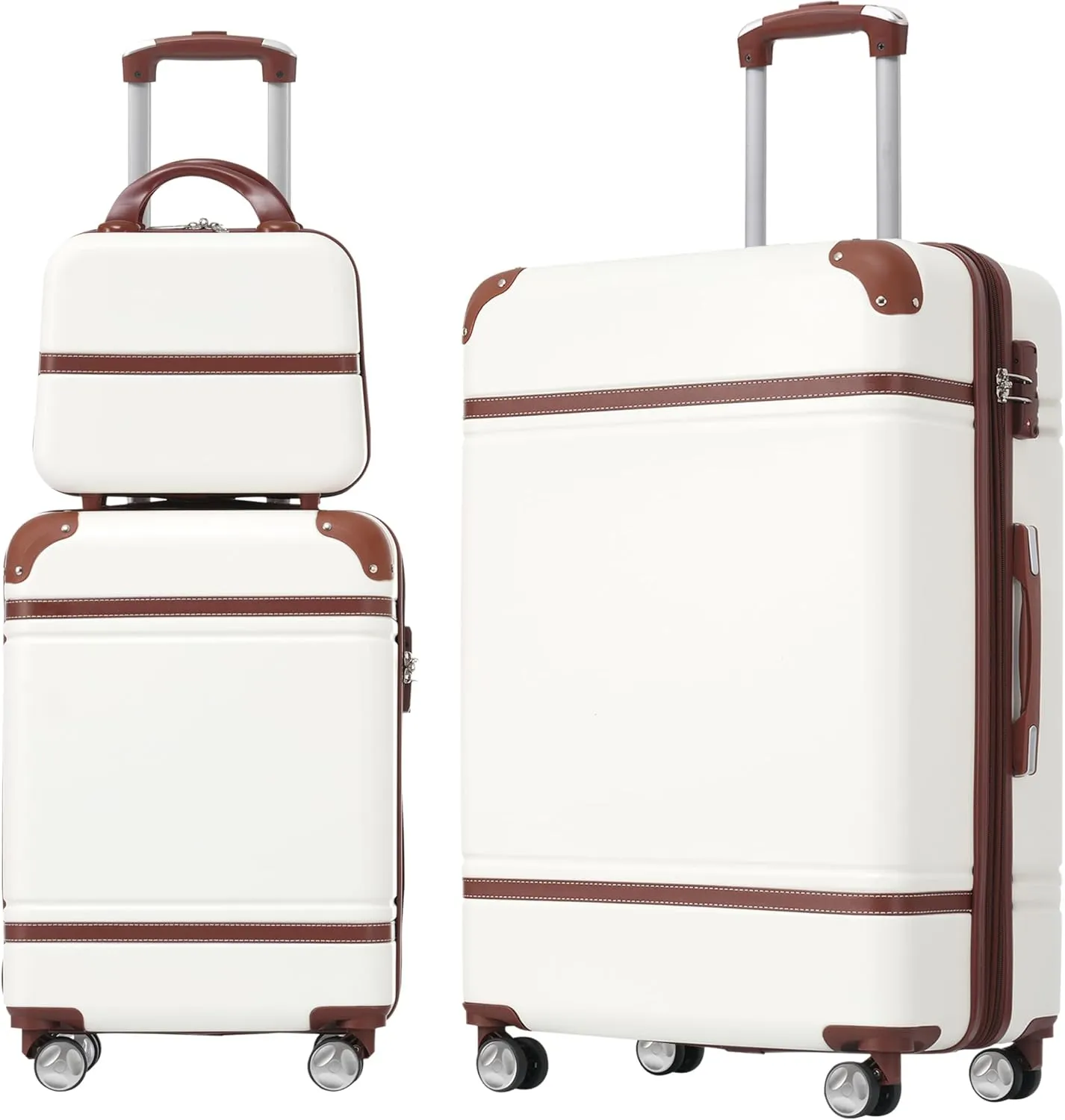 3-Piece Hardshell Luggage Set for Travel, Lightweight and Durable, Includes Spinner Suitcase and Cosmetic Case, White