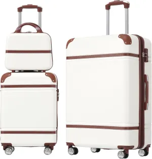 3-Piece Hardshell Luggage Set for Travel, Lightweight and Durable, Includes Spinner Suitcase and Cosmetic Case, White