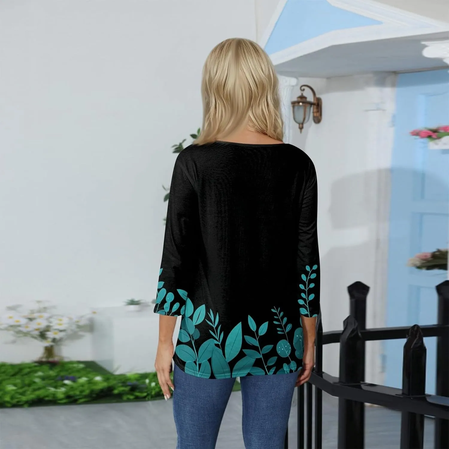 3/4 Length Sleeve Womens Tops 2025 Summer Dressy Casual V Neck T Shirts Three Quarter Length Tunic Tees for Women