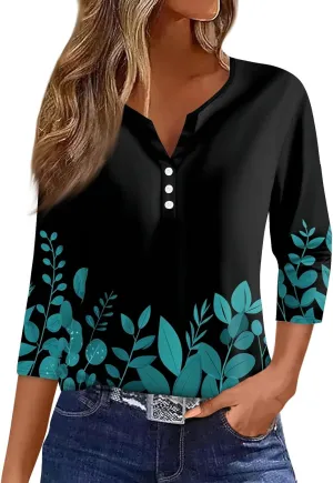 3/4 Length Sleeve Womens Tops 2025 Summer Dressy Casual V Neck T Shirts Three Quarter Length Tunic Tees for Women