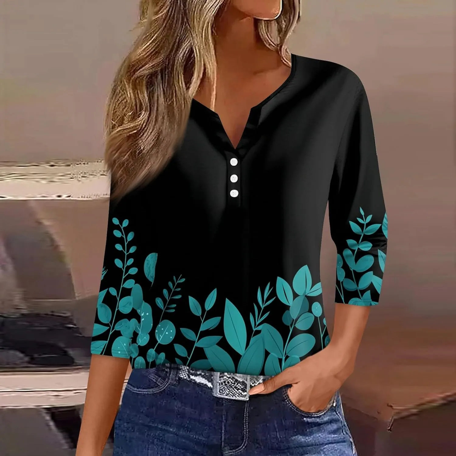 3/4 Length Sleeve Womens Tops 2025 Summer Dressy Casual V Neck T Shirts Three Quarter Length Tunic Tees for Women