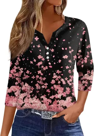 3/4 Length Sleeve Womens Tops 2025 Summer Dressy Casual V Neck T Shirts Three Quarter Length Tunic Tees for Women