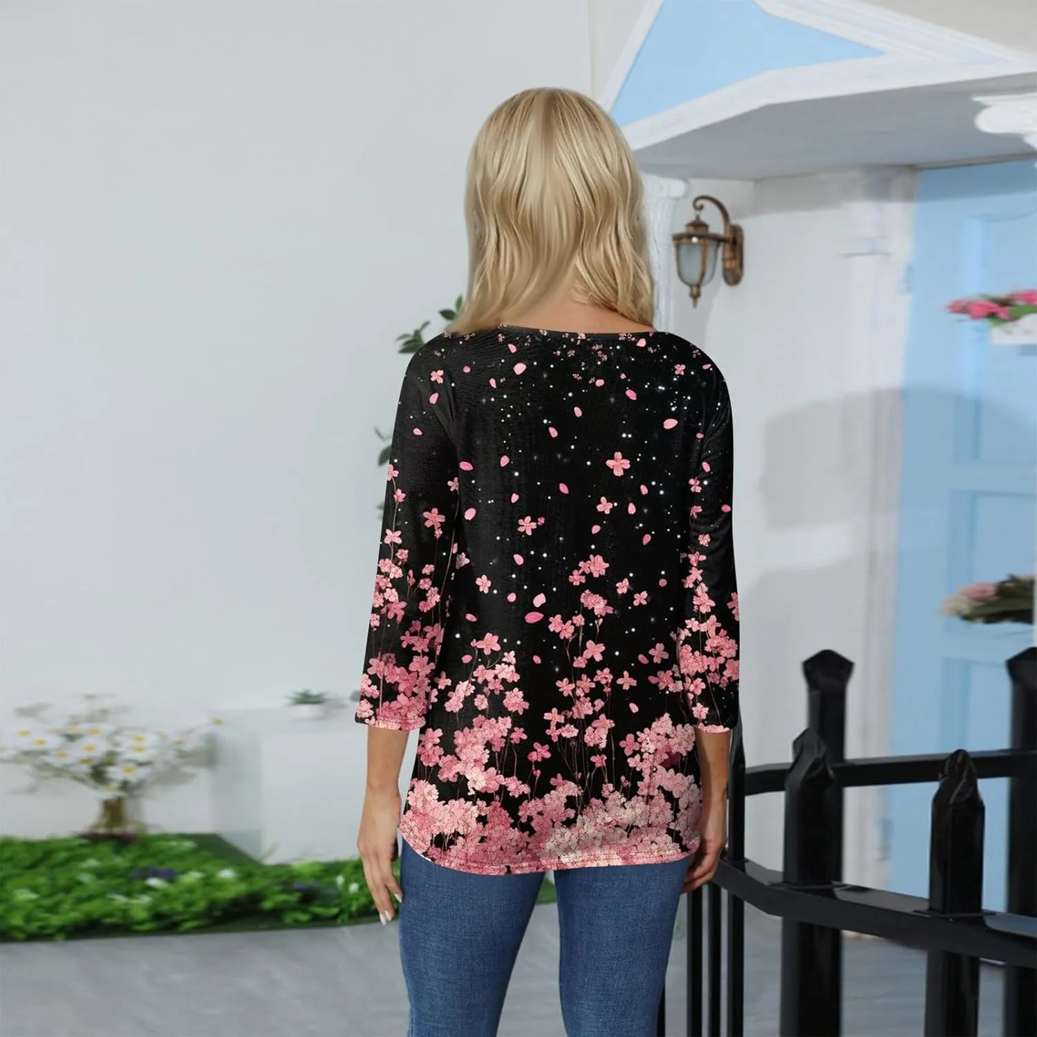 3/4 Length Sleeve Womens Tops 2025 Summer Dressy Casual V Neck T Shirts Three Quarter Length Tunic Tees for Women