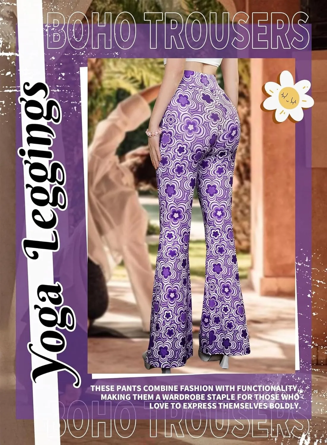 70s Flare Pants for Women - EDC Rave Festival Outfit High Waist Bell Bottom Boho Cute Groovy Disco Trousers