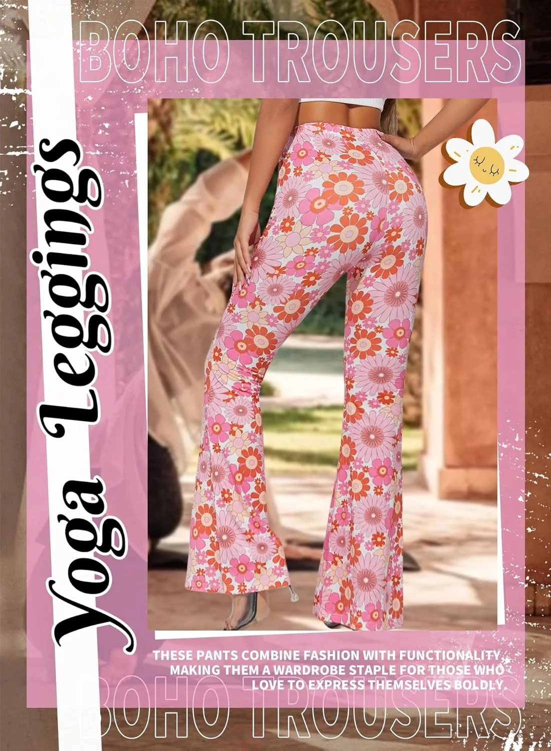 70s Flare Pants for Women - EDC Rave Festival Outfit High Waist Bell Bottom Boho Cute Groovy Disco Trousers
