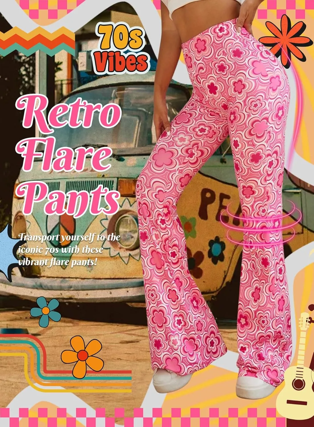 70s Flare Pants for Women - EDC Rave Festival Outfit High Waist Bell Bottom Boho Cute Groovy Disco Trousers