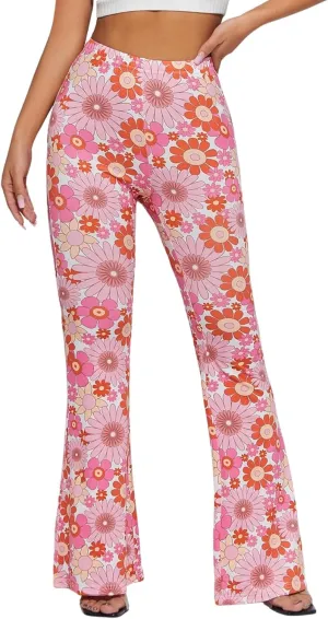 70s Flare Pants for Women - EDC Rave Festival Outfit High Waist Bell Bottom Boho Cute Groovy Disco Trousers