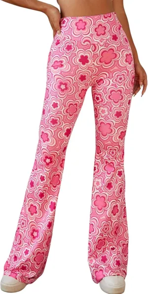 70s Flare Pants for Women - EDC Rave Festival Outfit High Waist Bell Bottom Boho Cute Groovy Disco Trousers