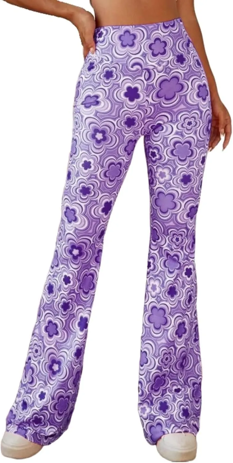 70s Flare Pants for Women - EDC Rave Festival Outfit High Waist Bell Bottom Boho Cute Groovy Disco Trousers