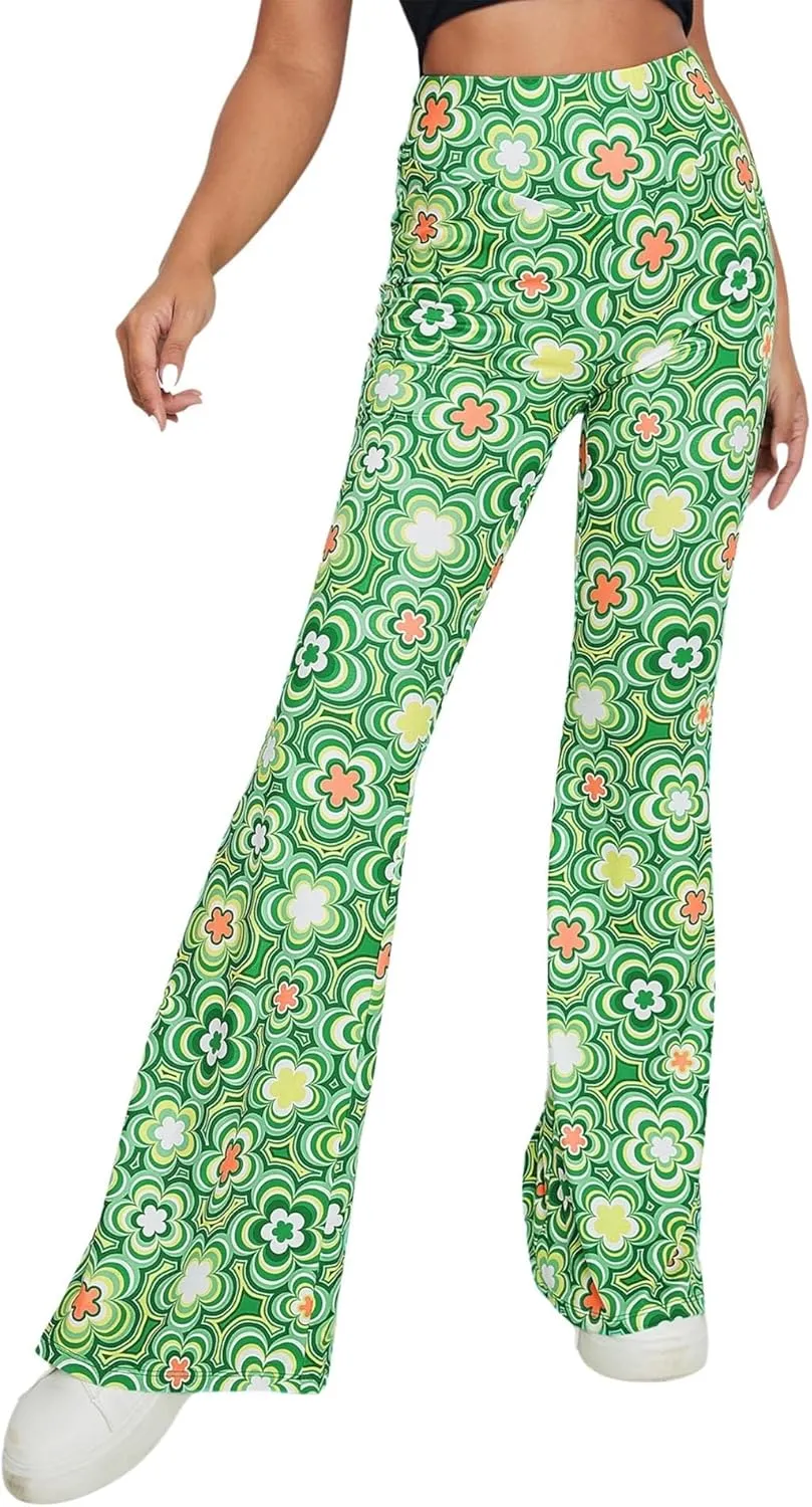 70s Flare Pants for Women - EDC Rave Festival Outfit High Waist Bell Bottom Boho Cute Groovy Disco Trousers