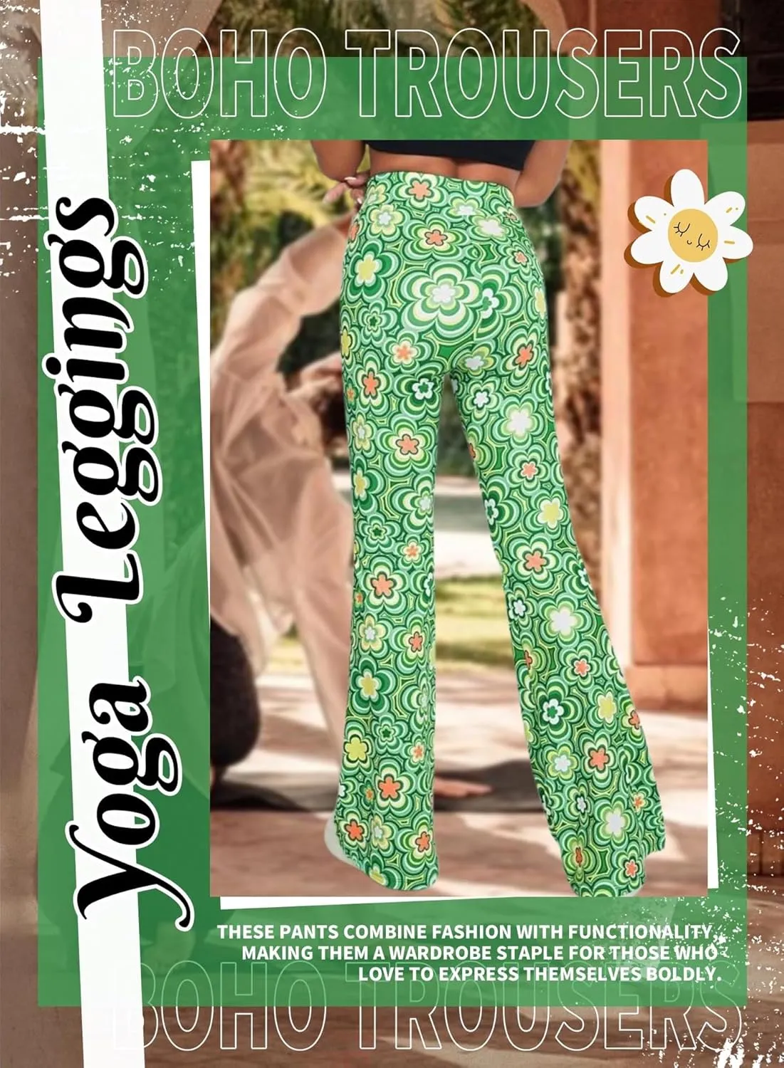 70s Flare Pants for Women - EDC Rave Festival Outfit High Waist Bell Bottom Boho Cute Groovy Disco Trousers