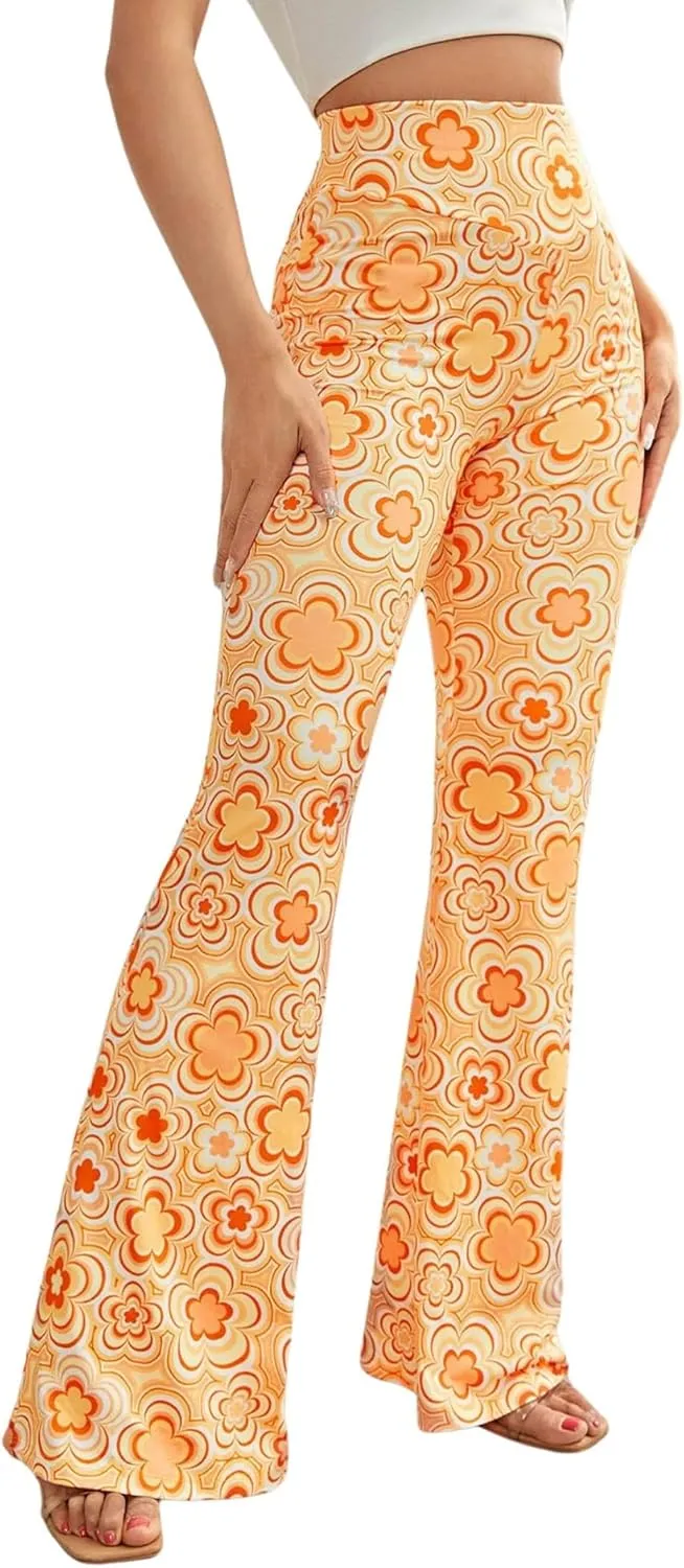 70s Flare Pants for Women - EDC Rave Festival Outfit High Waist Bell Bottom Boho Cute Groovy Disco Trousers