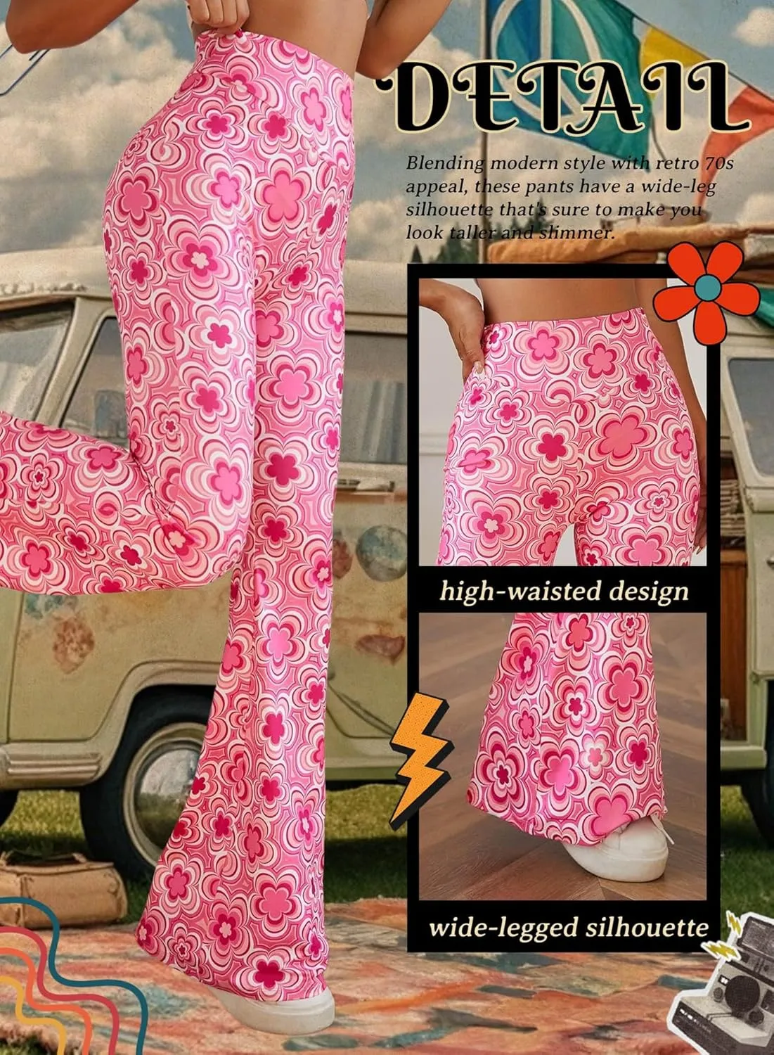 70s Flare Pants for Women - EDC Rave Festival Outfit High Waist Bell Bottom Boho Cute Groovy Disco Trousers