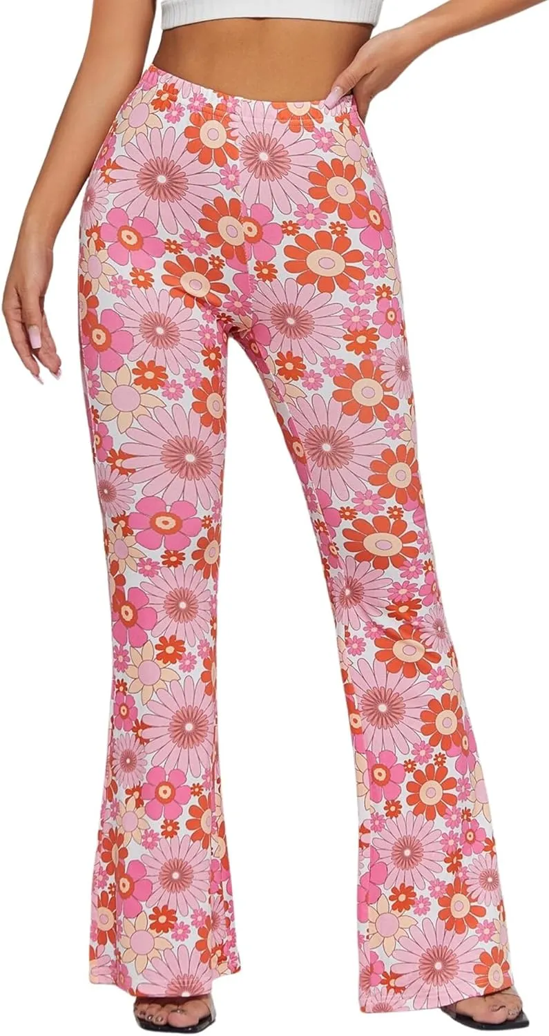 70s Flare Pants for Women - EDC Rave Festival Outfit High Waist Bell Bottom Boho Cute Groovy Disco Trousers