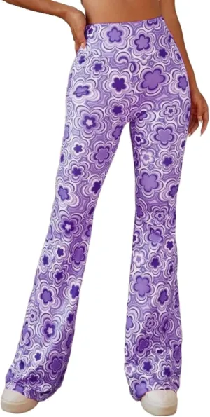 70s Flare Pants for Women - EDC Rave Festival Outfit High Waist Bell Bottom Boho Cute Groovy Disco Trousers