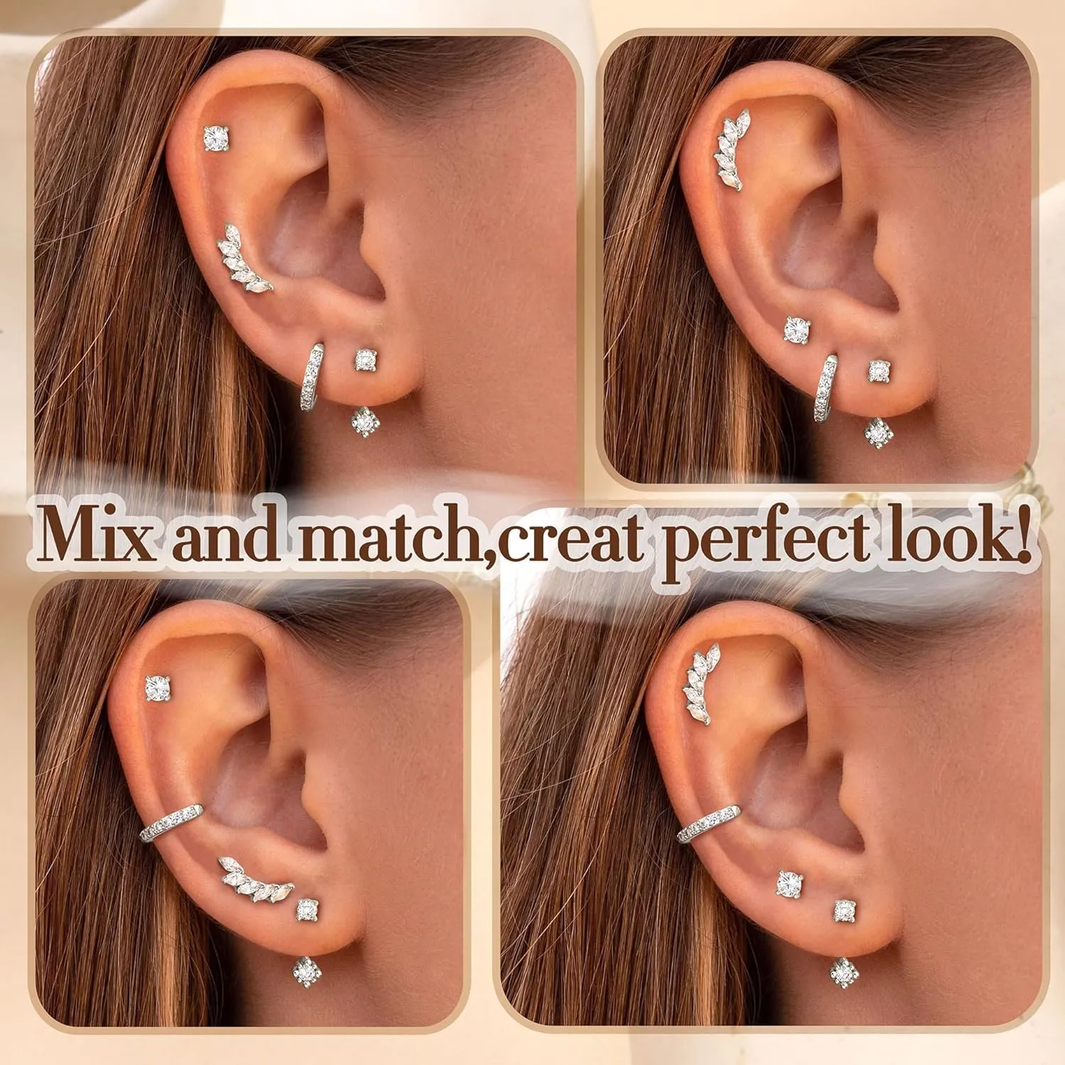 925 Sterling Silver Earrings for Women Trendy - 14K Gold Plated Earrings Set for Multiple Piercing Hypoallergenic Earrings Stacks for Sensitive Ears Dainty Gold Cartilage Earring Studs Pack Small Tragus Helix Cartilage Piercing Jewelry