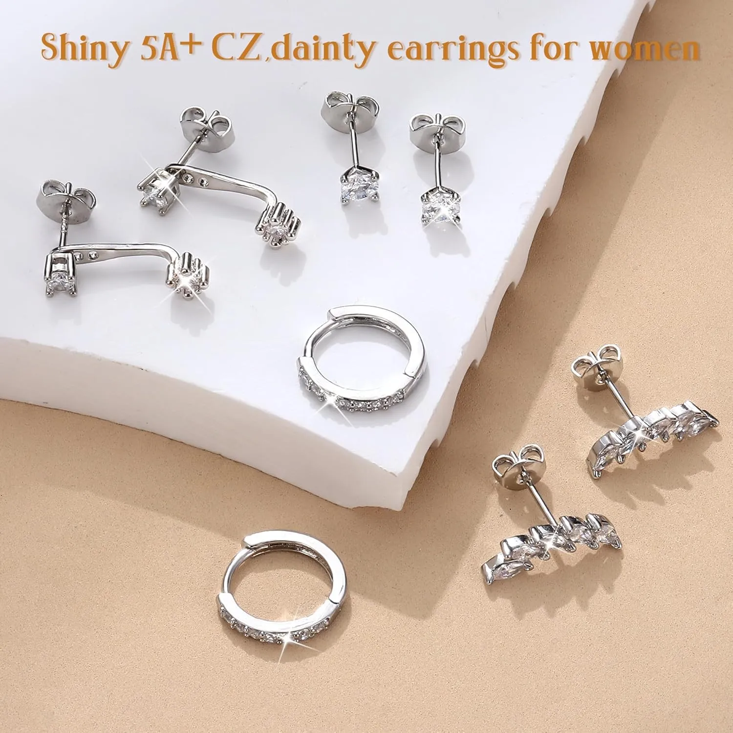 925 Sterling Silver Earrings for Women Trendy - 14K Gold Plated Earrings Set for Multiple Piercing Hypoallergenic Earrings Stacks for Sensitive Ears Dainty Gold Cartilage Earring Studs Pack Small Tragus Helix Cartilage Piercing Jewelry
