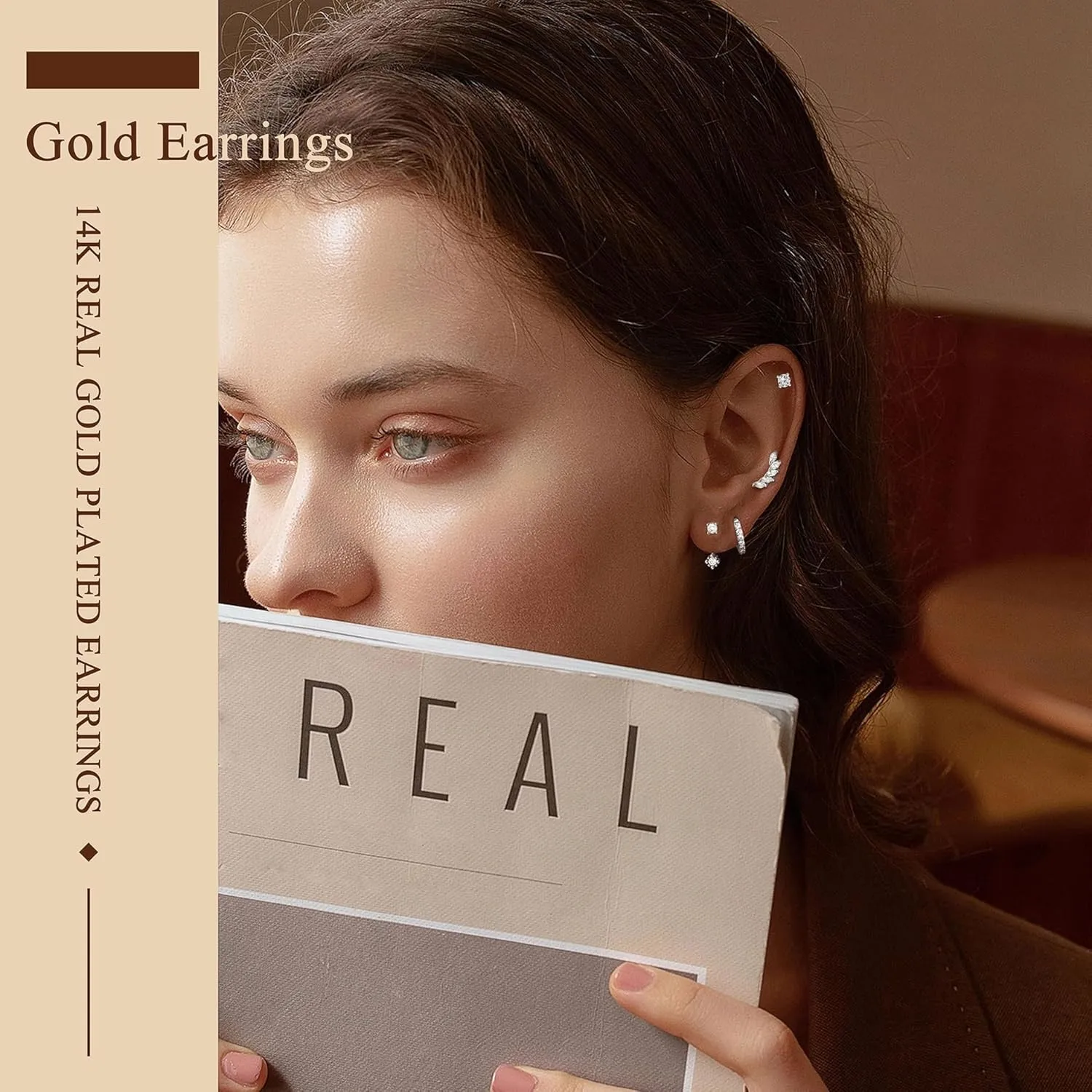925 Sterling Silver Earrings for Women Trendy - 14K Gold Plated Earrings Set for Multiple Piercing Hypoallergenic Earrings Stacks for Sensitive Ears Dainty Gold Cartilage Earring Studs Pack Small Tragus Helix Cartilage Piercing Jewelry