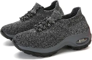 Aceptolcom Women Slip On Walking Shoes Breathable Non Slip Work Shoes Comfortable Air Cushion Orthopedic Sneakers with Arch Support