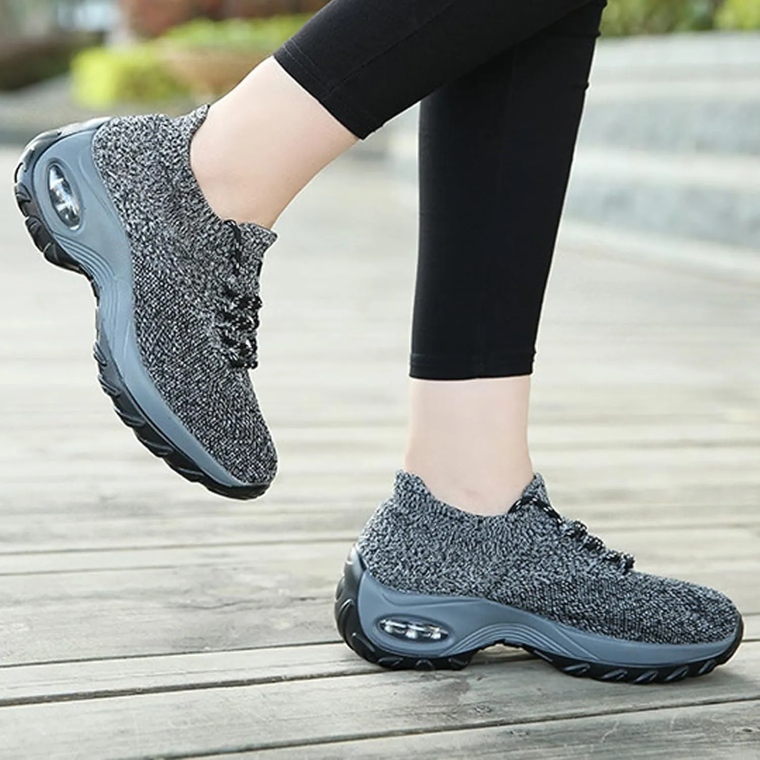 Aceptolcom Women Slip On Walking Shoes Breathable Non Slip Work Shoes Comfortable Air Cushion Orthopedic Sneakers with Arch Support