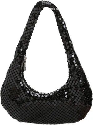 Afashor Womens Metallic Evening Bag Cute Hobo Handbag Fashion Shiny Moon-shaped Shoulder Purse