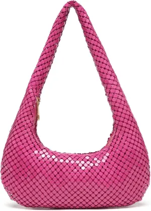 Afashor Womens Metallic Evening Bag Cute Hobo Handbag Fashion Shiny Moon-shaped Shoulder Purse