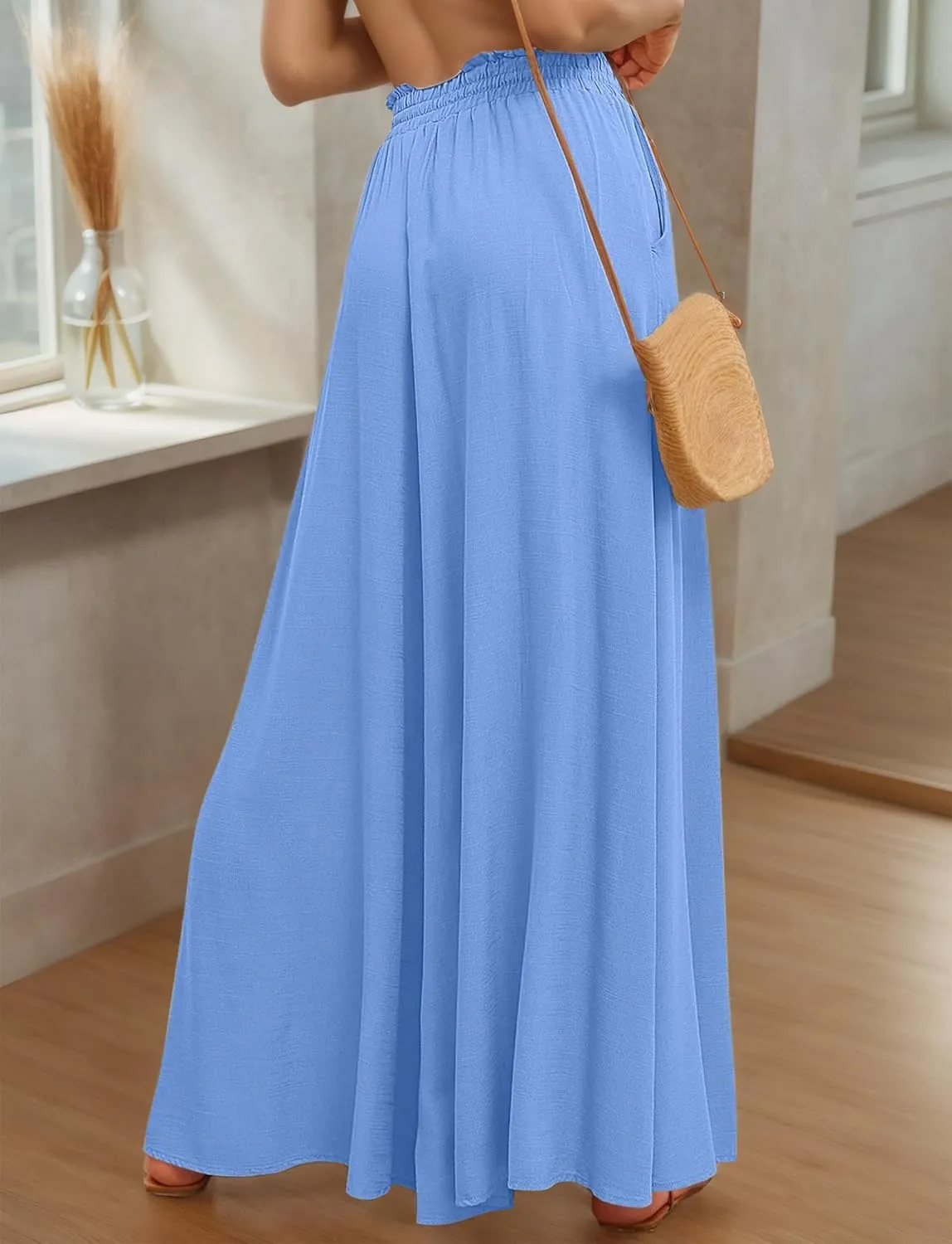 Aivtalk Womens Wide Leg Trousers Palazzo Pant Casual Elegant High Waist Trousers Simple Trousers with Pockets
