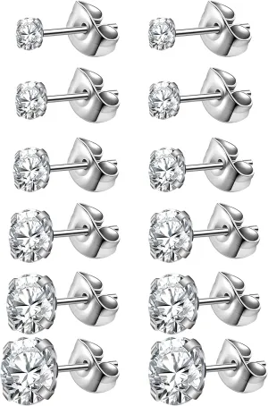 AoedeJ 6 Pairs Stainless Steel Stud Earrings Set Mens Earrings Stud Earrings for Women Hypoallergenic Mens Stud Earrings