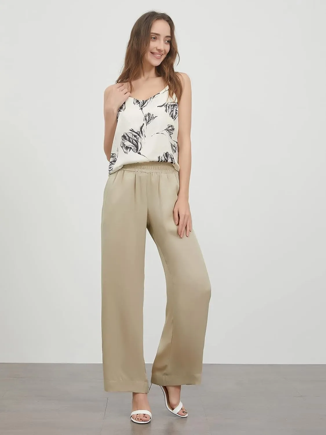 ASSUAL Wide Leg Pants for Women, High Elastic Waist, Silky, Flowy Long Palazzo Trousers with Pockets Casual All Day Wear