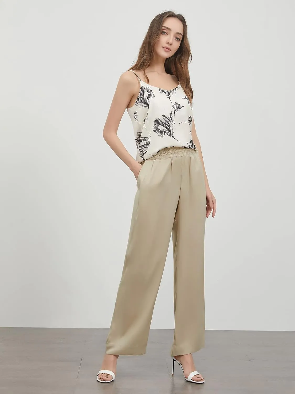 ASSUAL Wide Leg Pants for Women, High Elastic Waist, Silky, Flowy Long Palazzo Trousers with Pockets Casual All Day Wear
