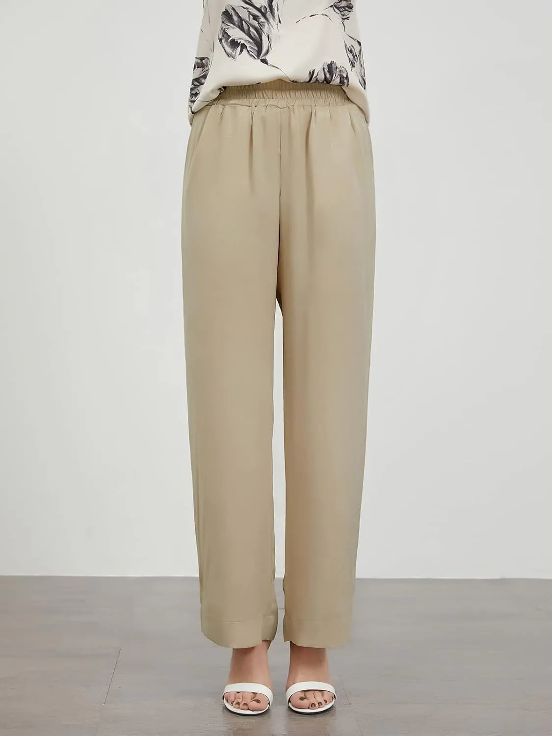 ASSUAL Wide Leg Pants for Women, High Elastic Waist, Silky, Flowy Long Palazzo Trousers with Pockets Casual All Day Wear