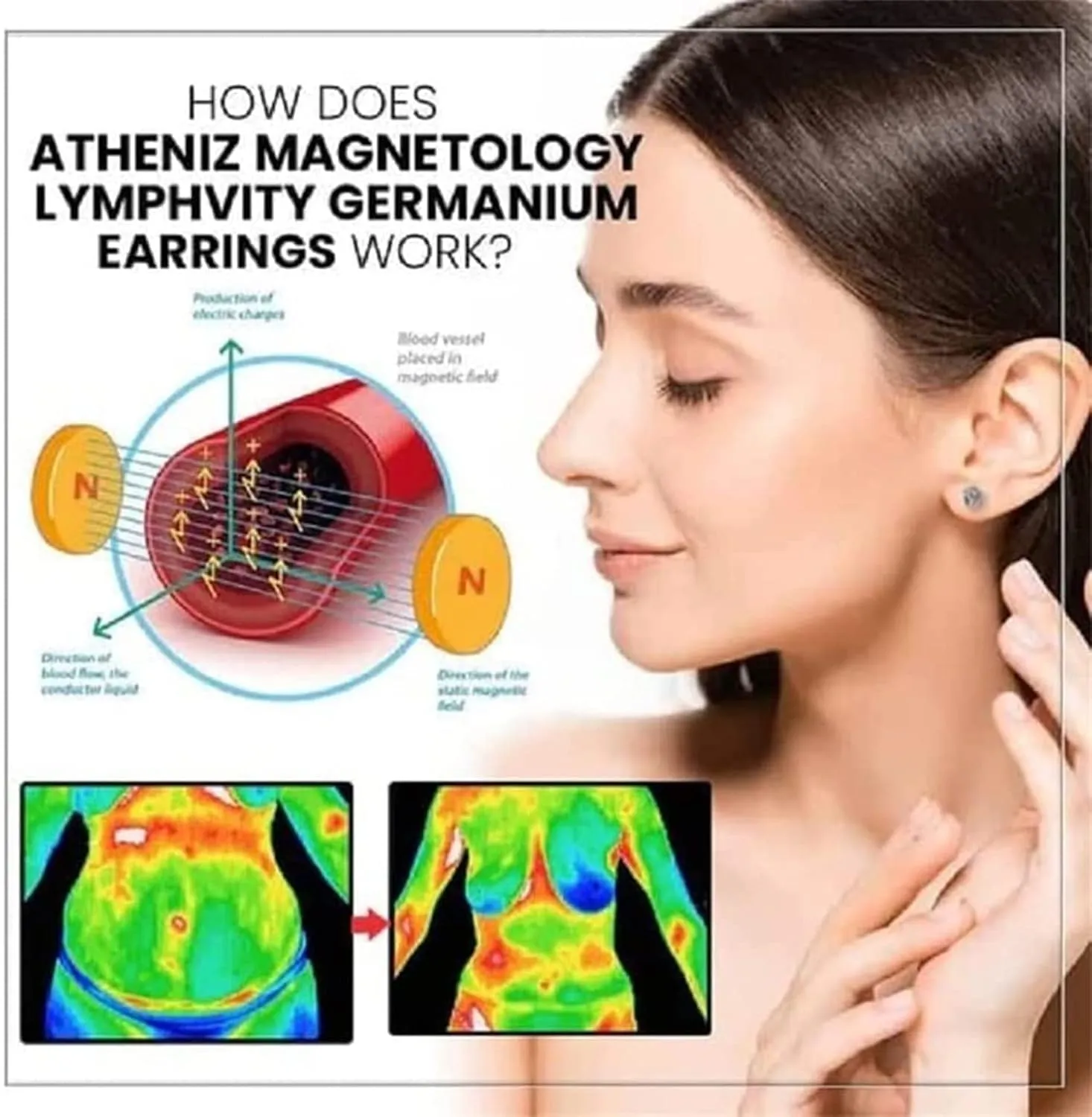 Atheniz Magnetology Lymphvity Germanium Earrings, Amo'Thea Lymphactive Mag Studs, Crystal Magnetic Therapy Earrings,Non Piercing Acupressure Earrings for Women Men (Blue Rose Gold)
