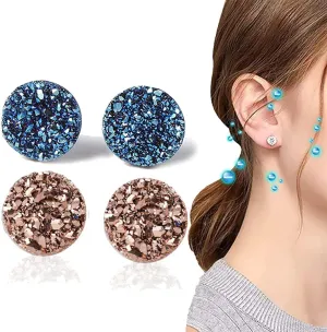 Atheniz Magnetology Lymphvity Germanium Earrings, Amo'Thea Lymphactive Mag Studs, Crystal Magnetic Therapy Earrings,Non Piercing Acupressure Earrings for Women Men (Blue Rose Gold)