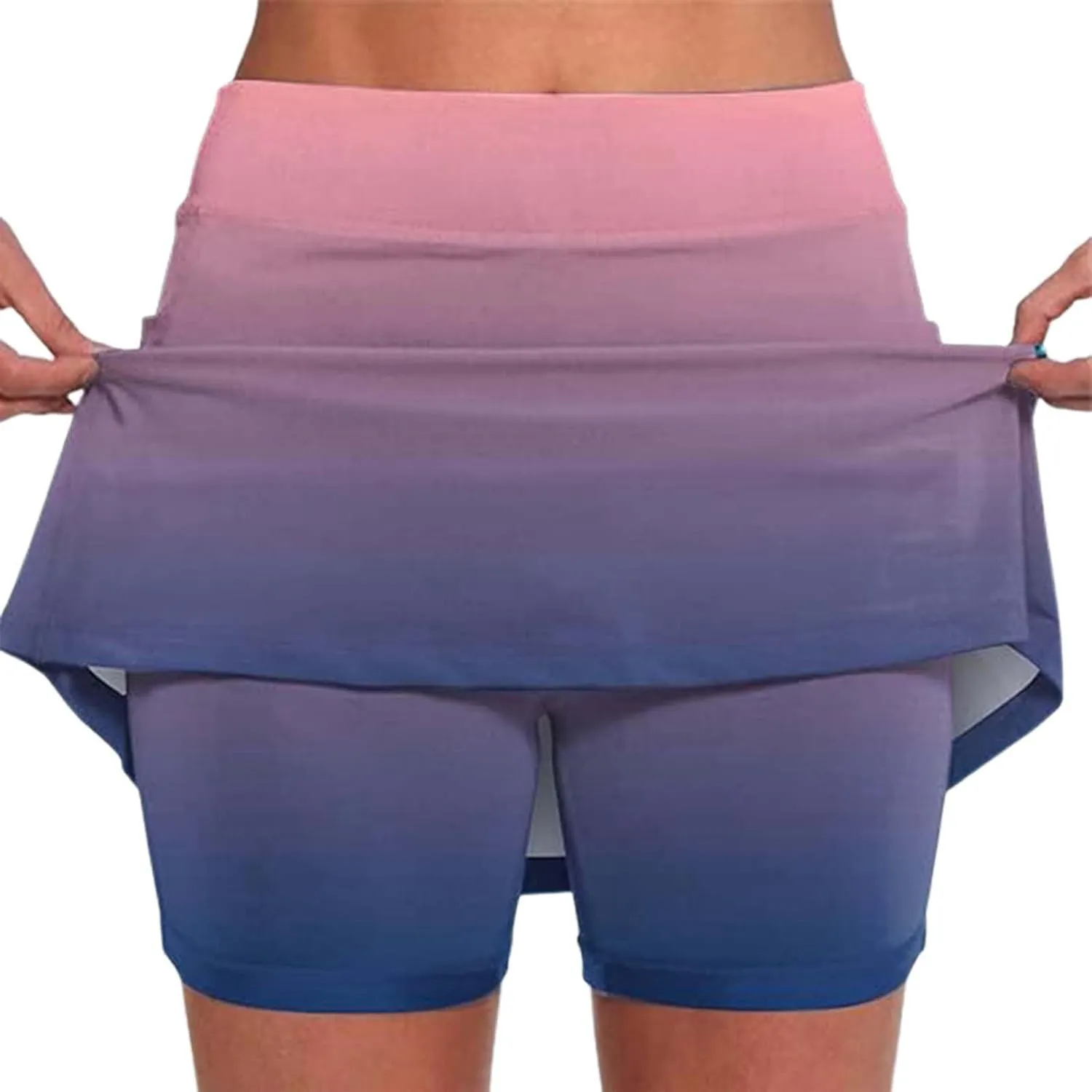 Athletic Skorts with Pockets for Women Casual Tennis Workout Yoga Running Golf Skirts with Shorts Gradient Summer Clothes