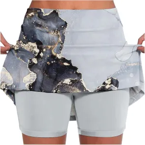 Athletic Tennis Skorts for Woman Floral Print High Waisted Skirts Summer Golf Yoga Skirt with Shorts Underneath