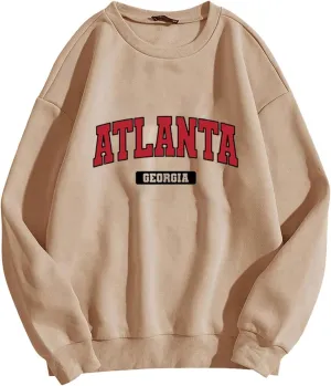 Atlanta Georgia Sweatshirts Women Crewneck Letter Graphic Y2K Hoodie Drop Shoulder Casual Hoodies Fashion Spring Fall Clothes