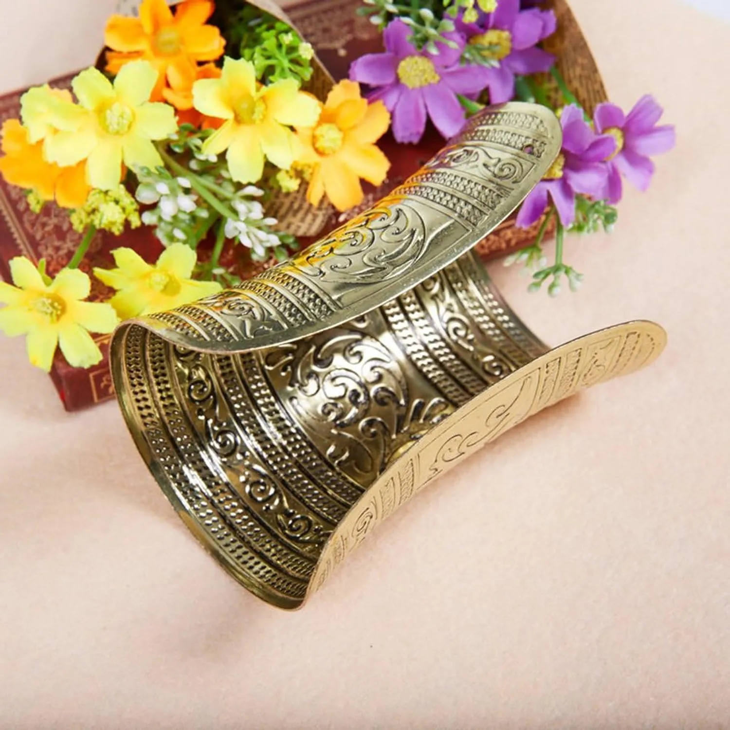 AvaCostume Bronze Tribal Gold Cuff Bracelet for Cosplay or Belly Dance