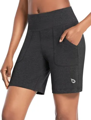 baleaf Bermuda Shorts for Women High Waisted 7'' Athletic Long Workout Running Shorts with 3 Pockets