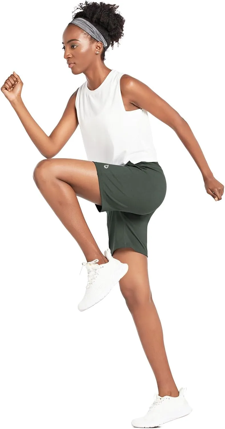 baleaf Bermuda Shorts for Women High Waisted 7'' Athletic Long Workout Running Shorts with 3 Pockets