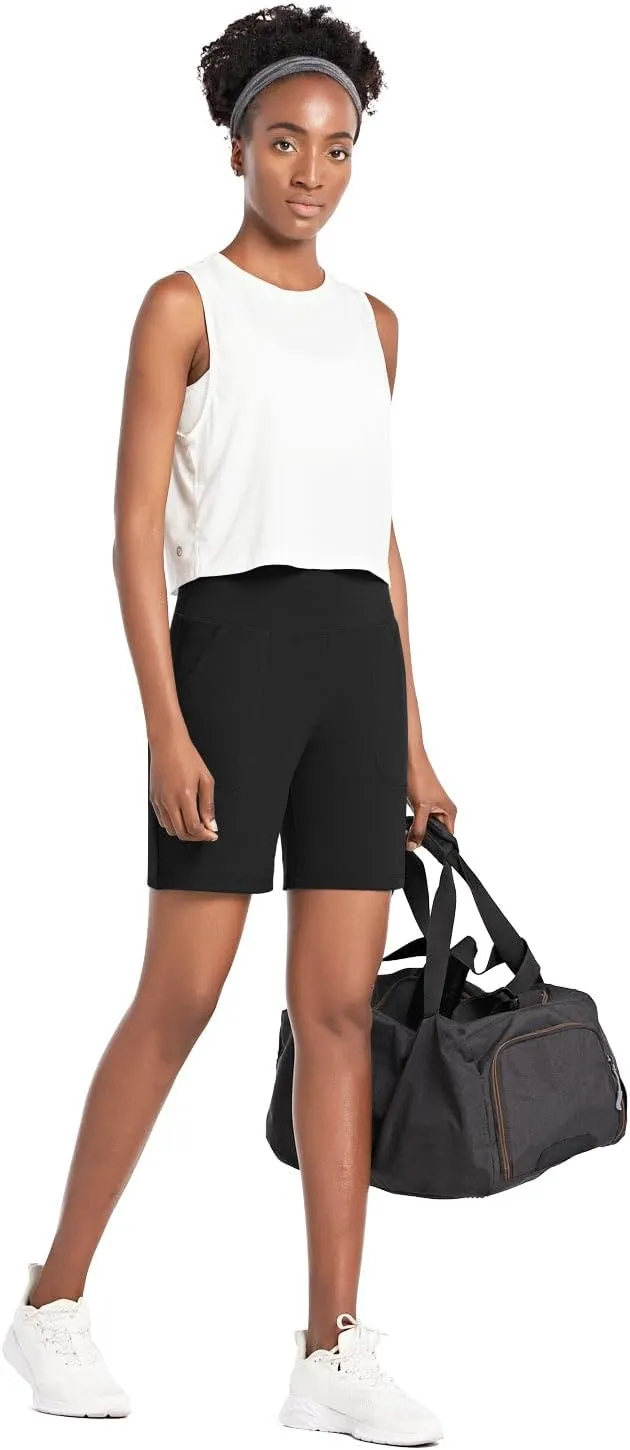 baleaf Bermuda Shorts for Women High Waisted 7'' Athletic Long Workout Running Shorts with 3 Pockets
