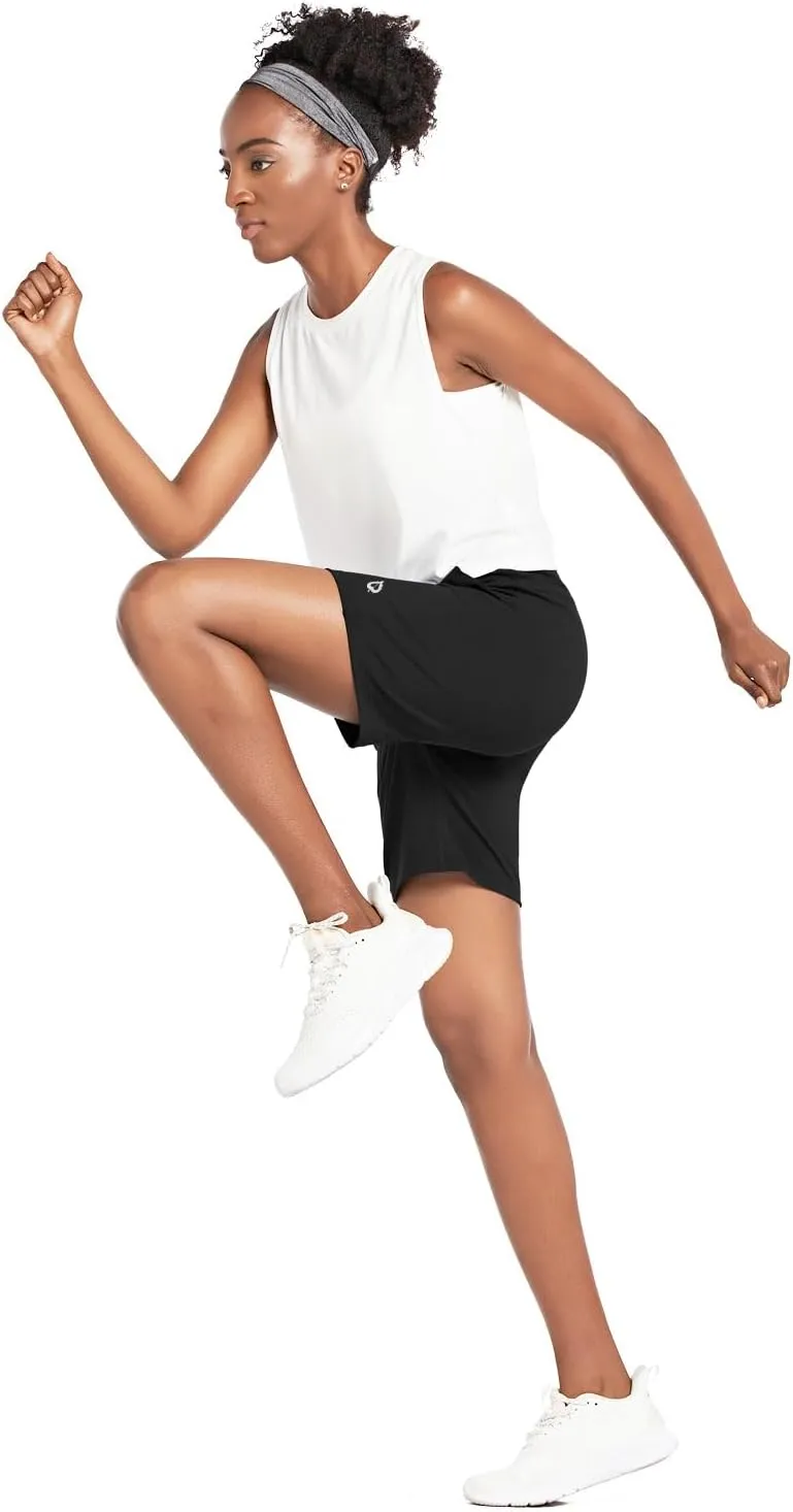 baleaf Bermuda Shorts for Women High Waisted 7'' Athletic Long Workout Running Shorts with 3 Pockets